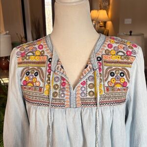 Intro Embroidered Mirror Accent Peasant Blouse size PL